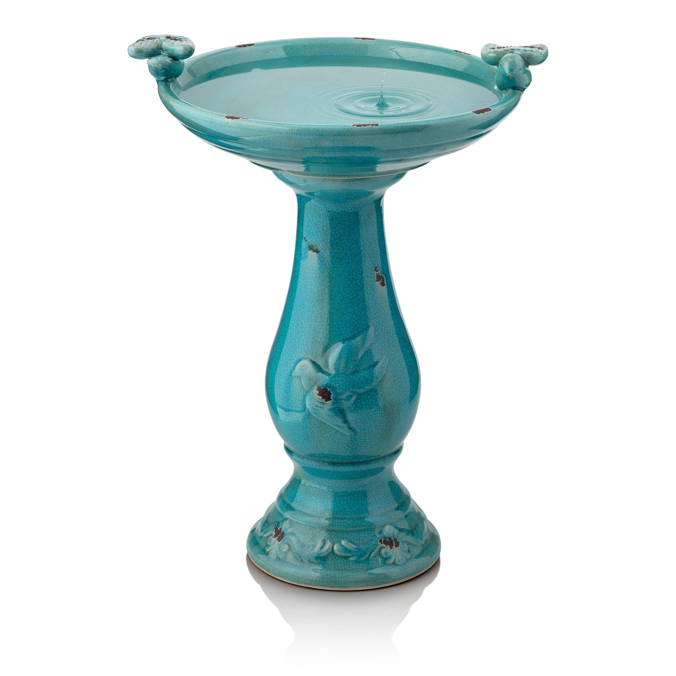 Alpine Corporation Antique Turquoise Ceramic Birdbath