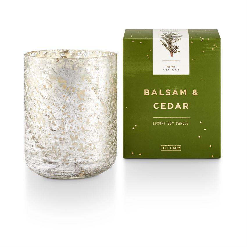 Candle, Balsam & Cedar Small Luxe Sanded Mercury Glass
