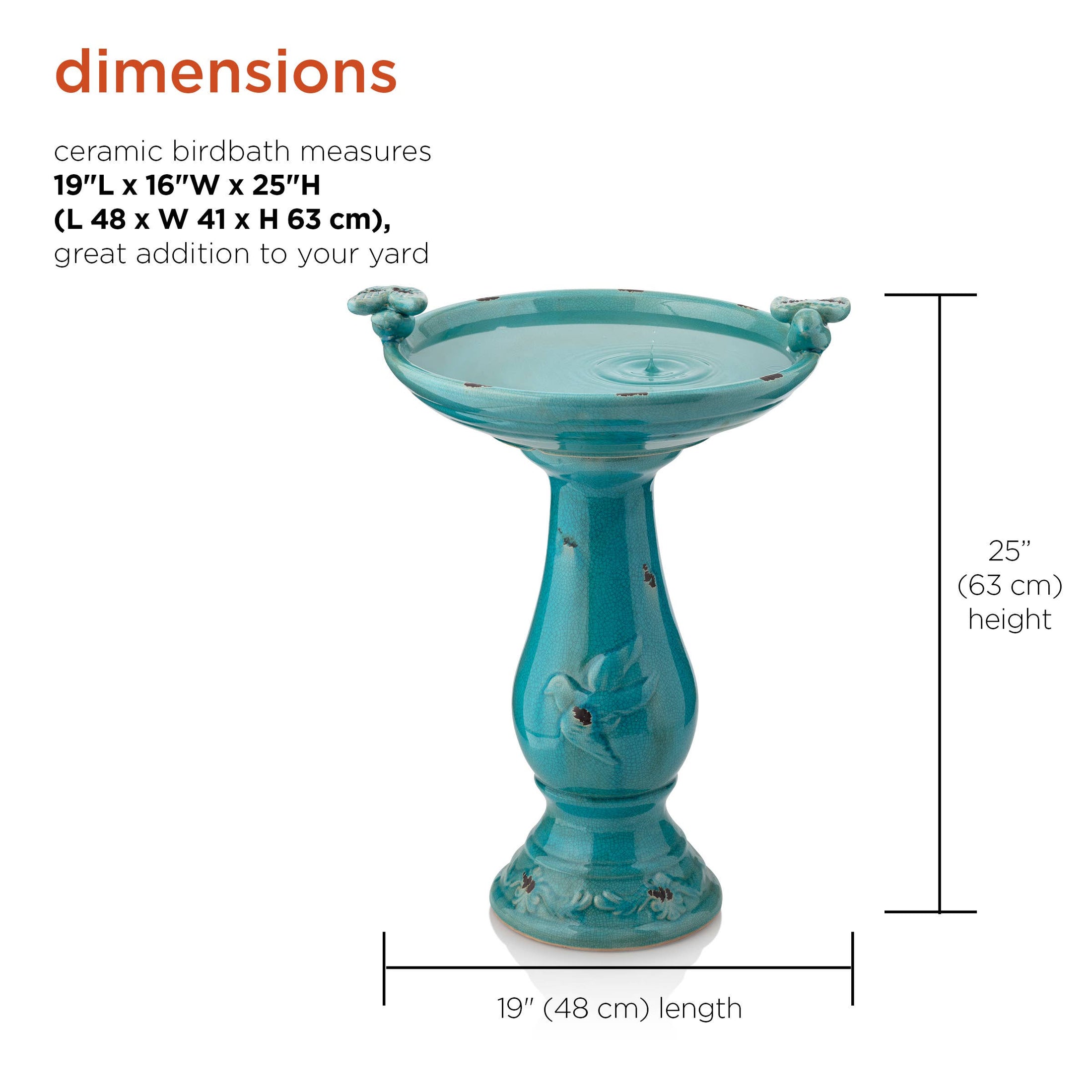 Alpine Corporation Antique Turquoise Ceramic Birdbath