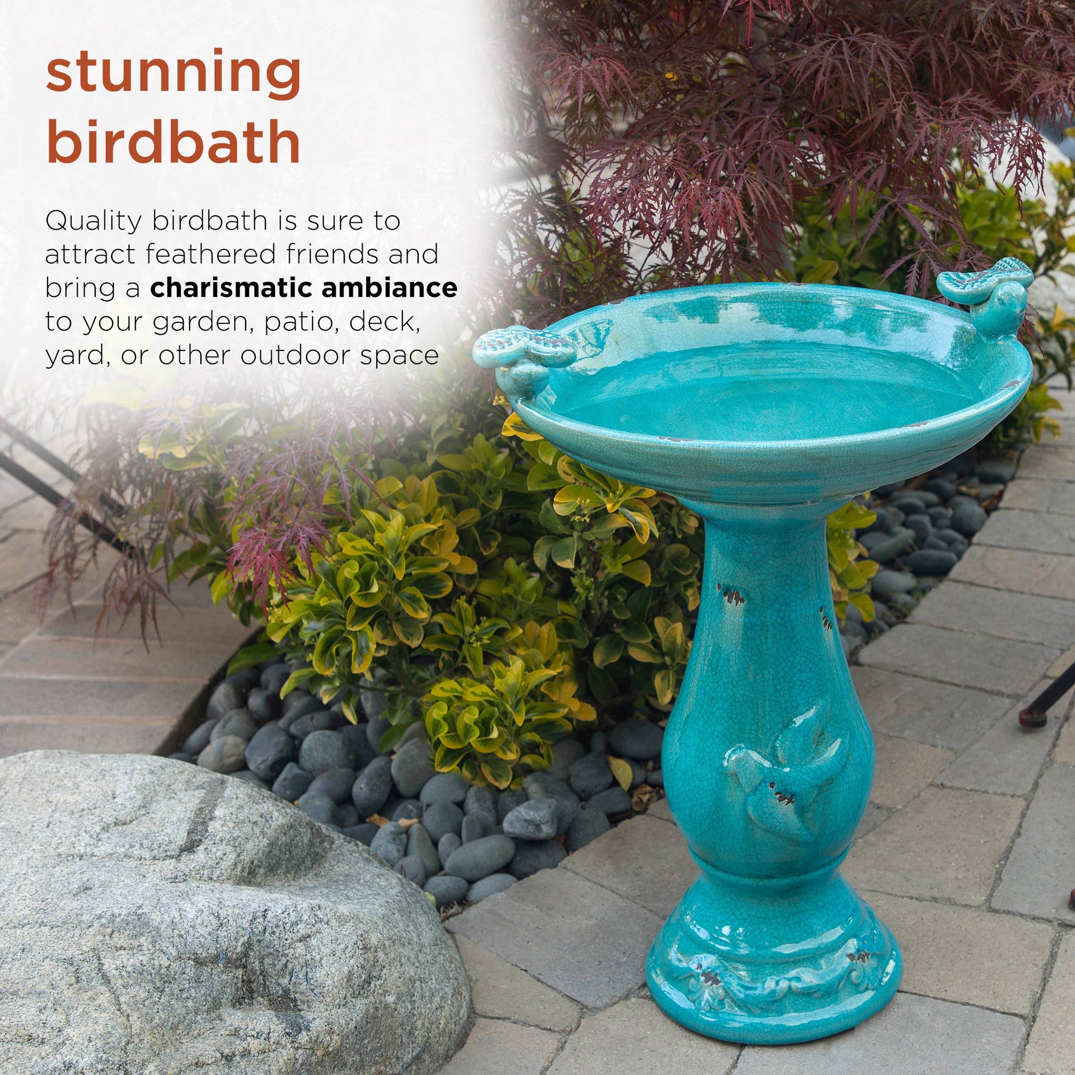 Alpine Corporation Antique Turquoise Ceramic Birdbath