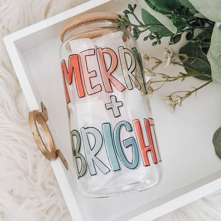 Merry and Bright Glass Cup with Bamboo Lid