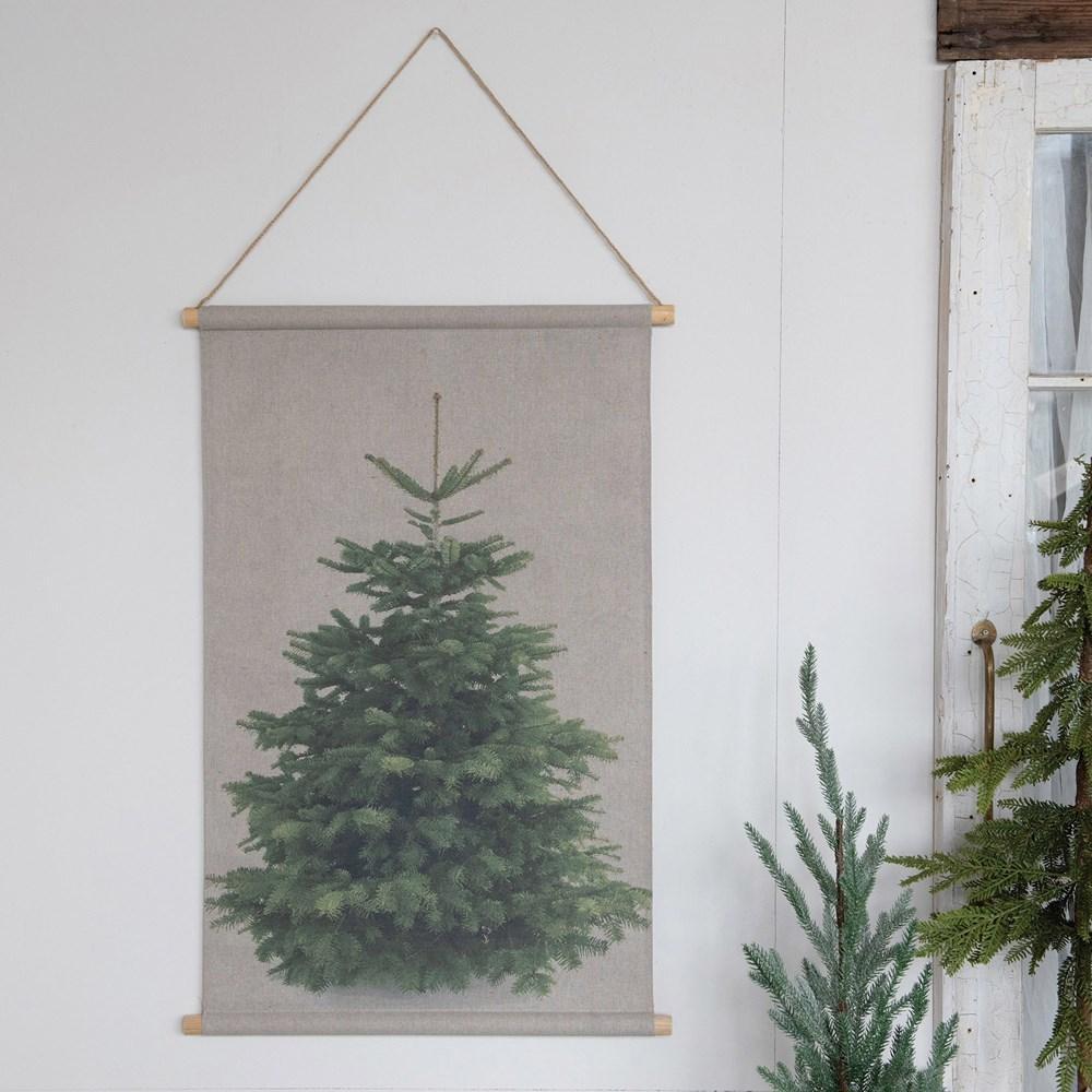 Wall Decor, Canvas & Wood Scroll w/ Christmas Tree