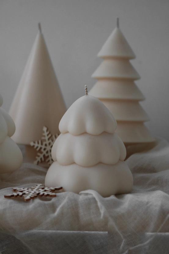 Candle, Small Snowy Cute Christmas Tree