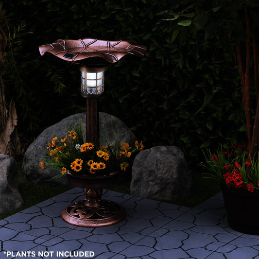 Alpine Corporation Solar Birdbath with Planter and LED Light