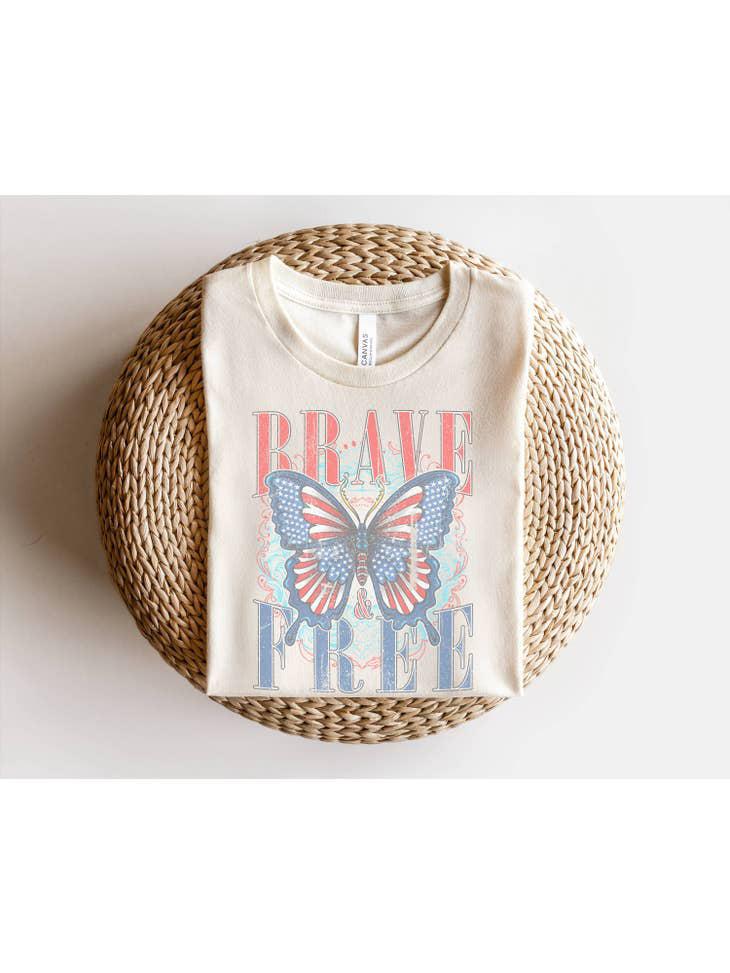 Brave and Free Butterfly Patriotic Tee