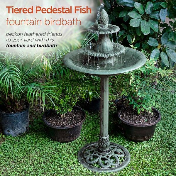 Alpine Corporation Tiered Pedestal Fish Fountain Birdbath