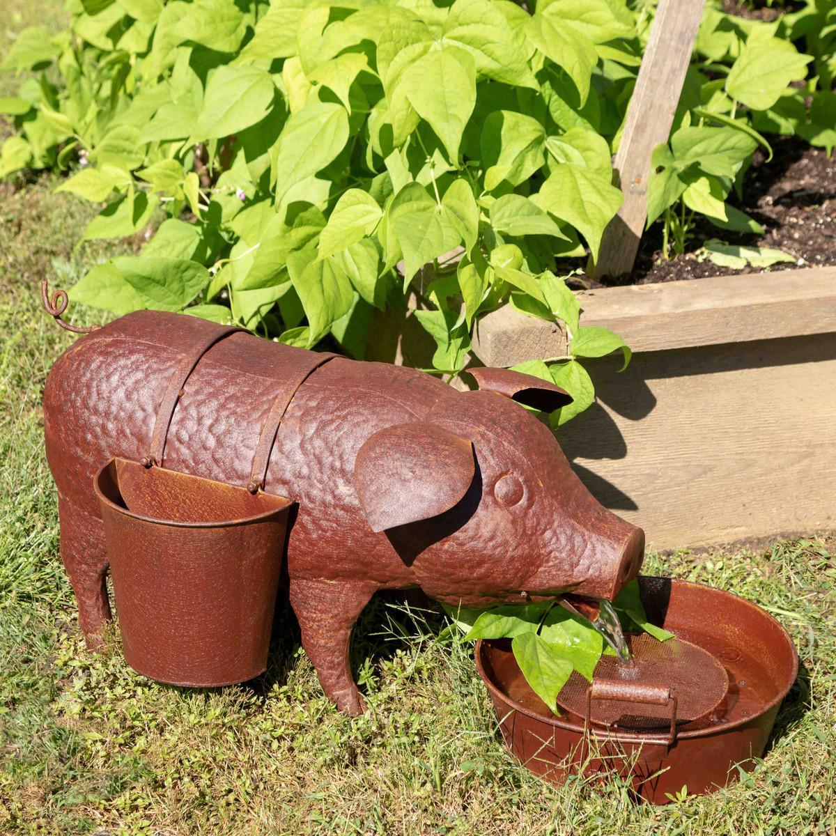 Pig Fountain w/ Side Planters (Discounted)