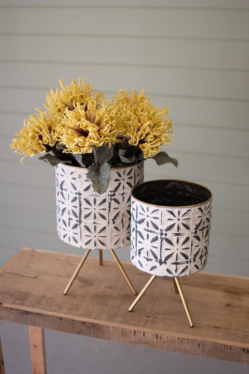 Round Pressed Metal Planters on Stands