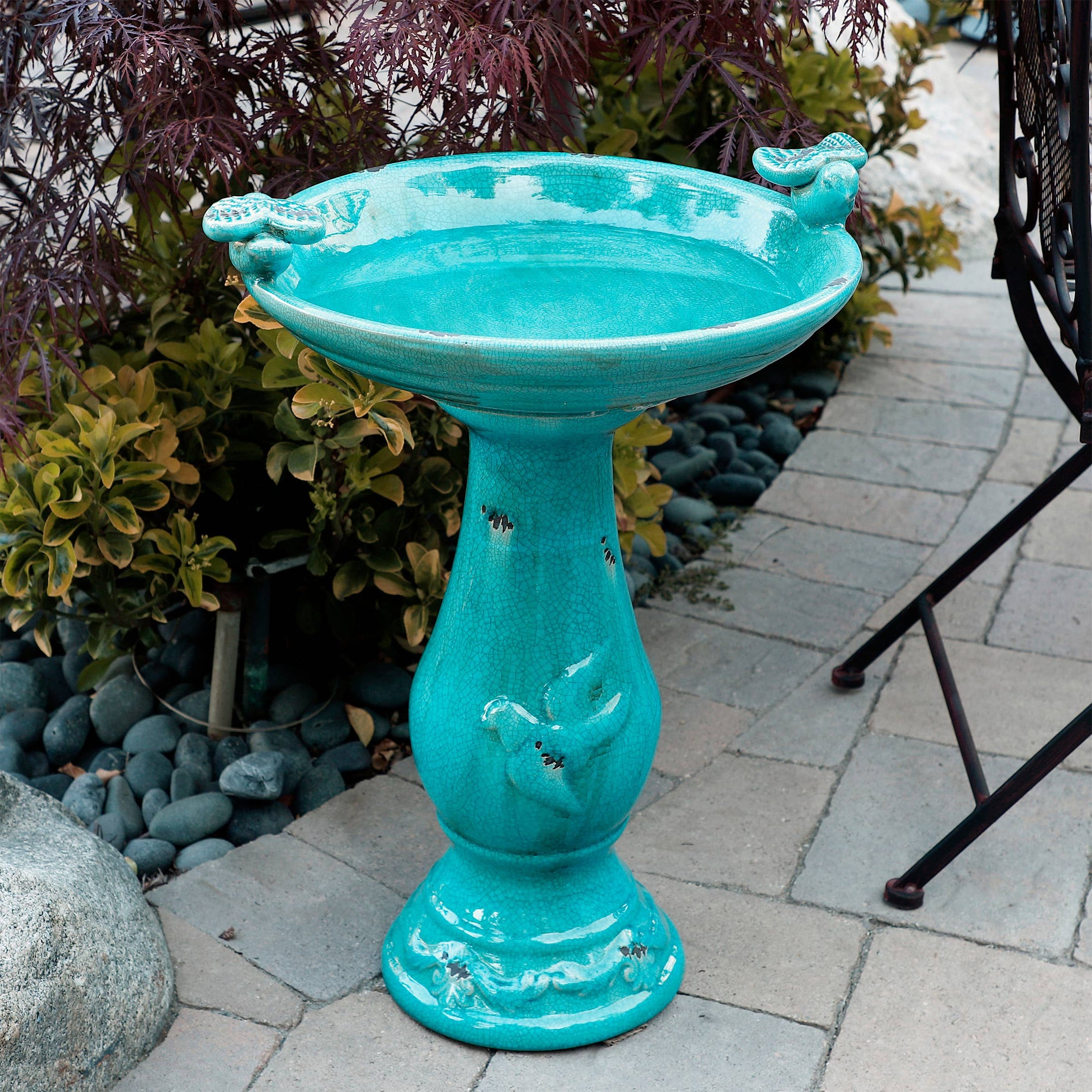 Alpine Corporation Antique Turquoise Ceramic Birdbath