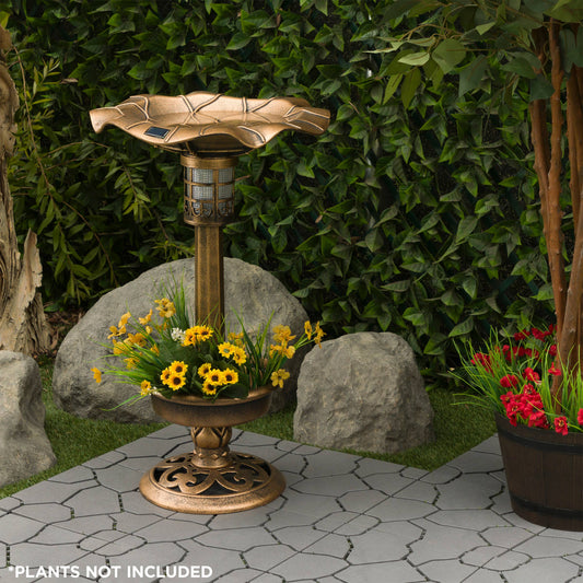 Alpine Corporation Solar Birdbath with Planter and LED Light