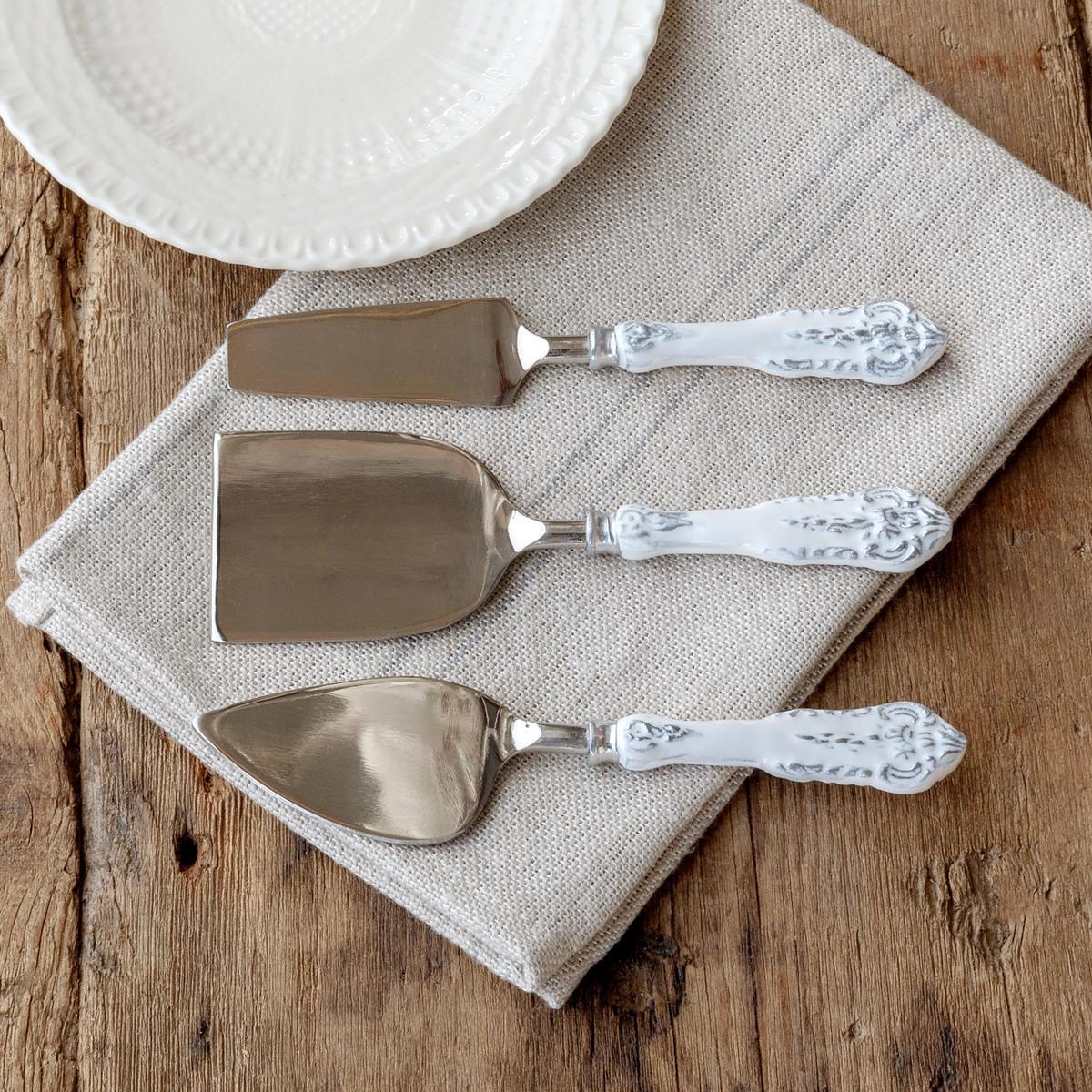 White Embossed Cheese Serving Set