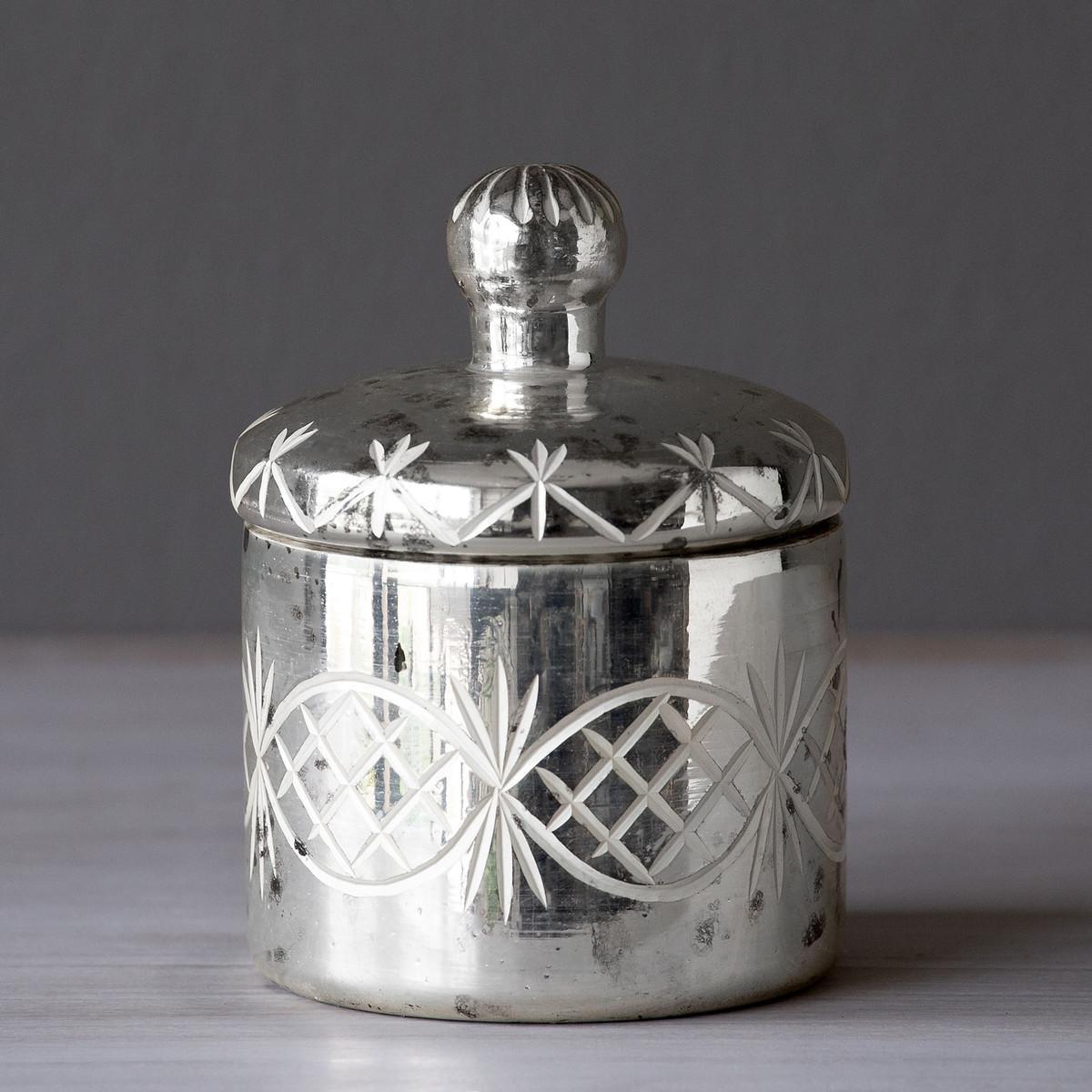 Votive Holder, Mercury Glass Etched with Lid
