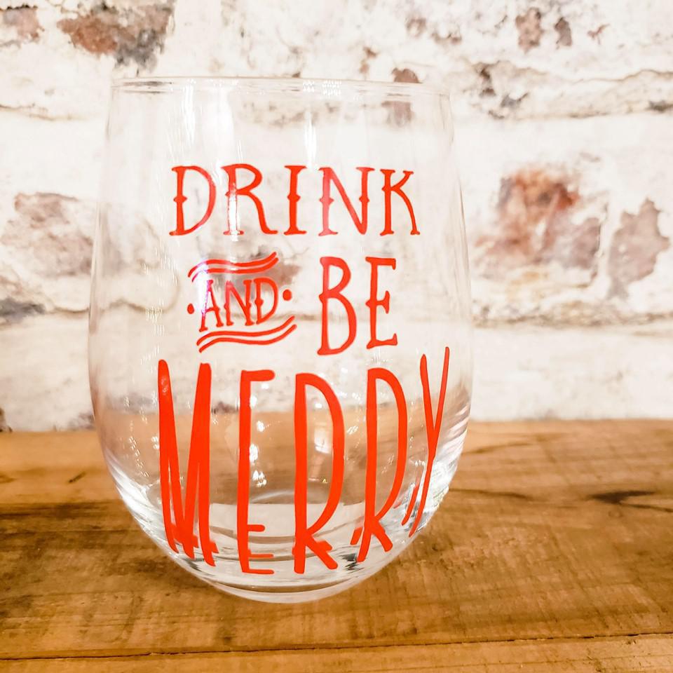 Drink & Be Merry Stemless Wine Glass