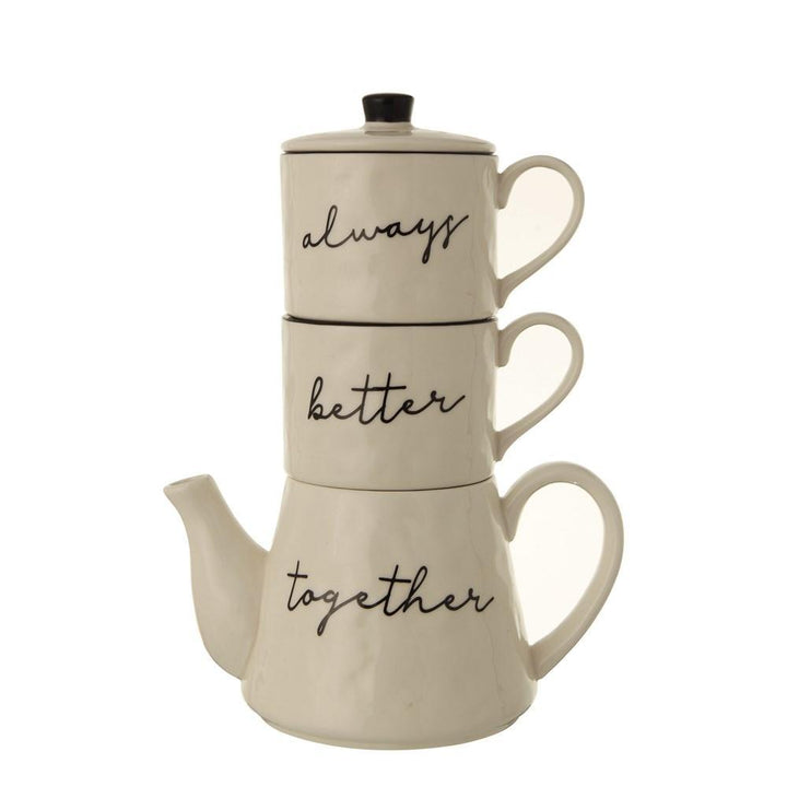 Stoneware Stackable Teapot & Mug - Set of 3