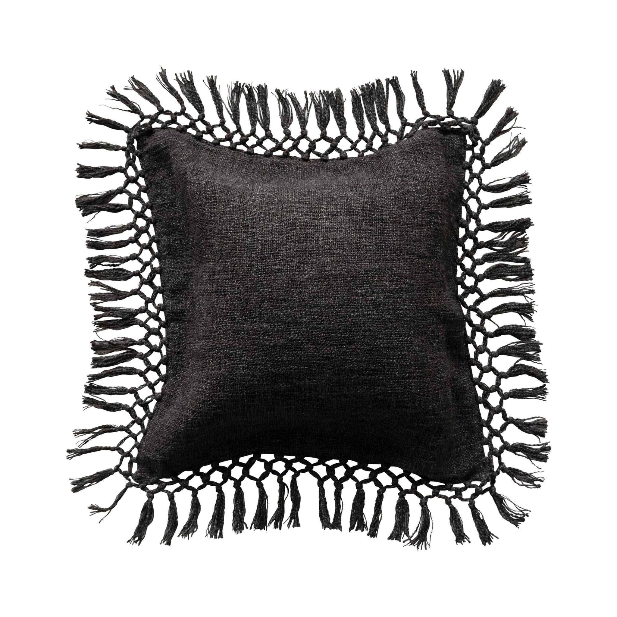 Pillow, Cotton Slub Black w/Crotchet & Fringe