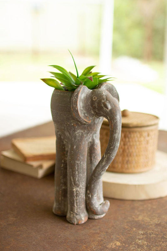 Tall Clay Elephant Planter