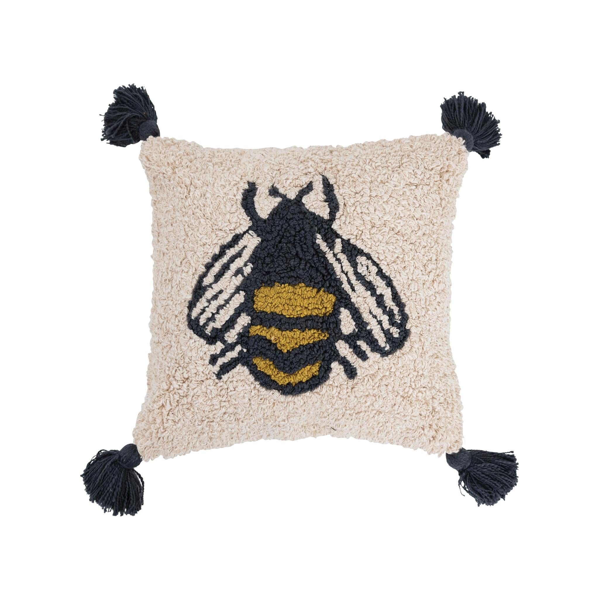 Pillow, Cotton Punch Hook w/Bee & Tassels