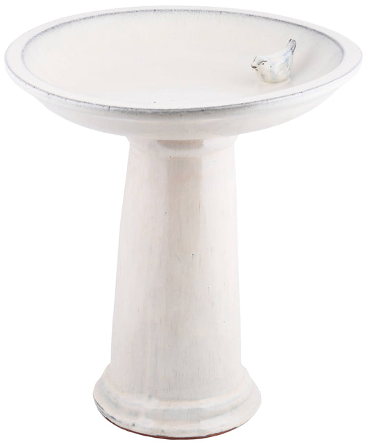 Bird Bath on Pedestal w/Bird, Ceramic, White