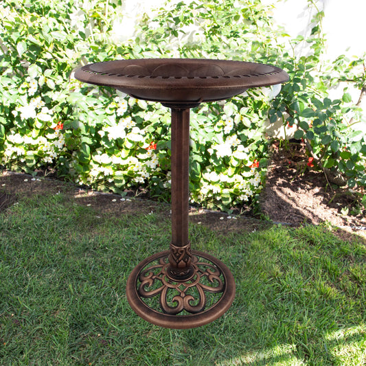 Bronze Pedestal Birdbath w/ Scrollwork Base and Ground Stake