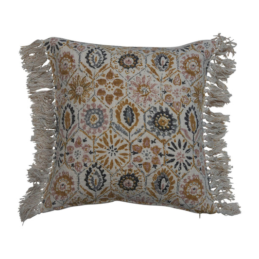 Pillow, Stonewashed Cotton Blend Slub w/Fringe