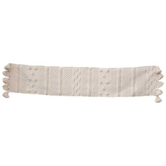 Woven Cotton Textured Table Runner w/ Pom Pom & Tassels