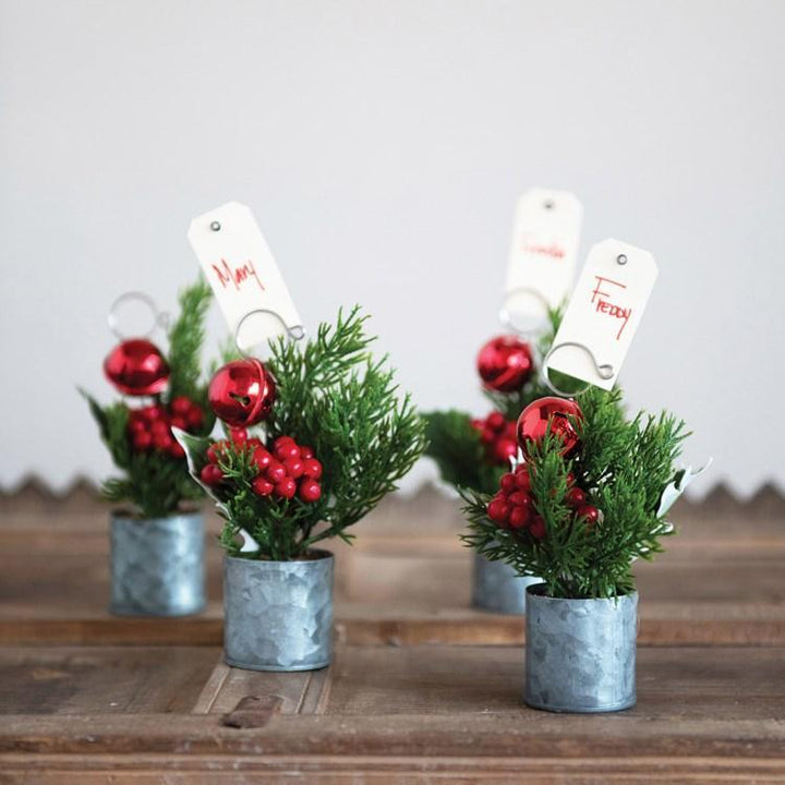 Place Card Holder, Faux Pine & Holly Berry Sprig - Set of 4